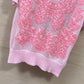 迪D家-2403 24早春新品重工蝴蝶花卉刺繡羊絨針織短袖上衣 粉色