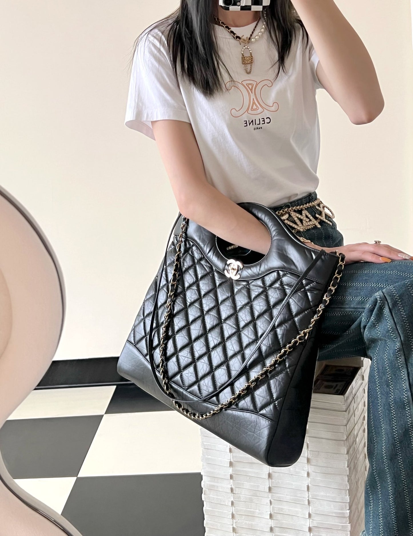 小香家-Chanel 31 經典雙c Logo 菱格紋購物包 黑色