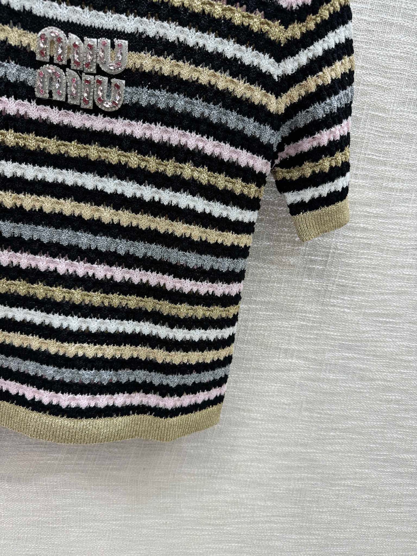 穆M家-2404 撞色條紋針織短袖 黃色