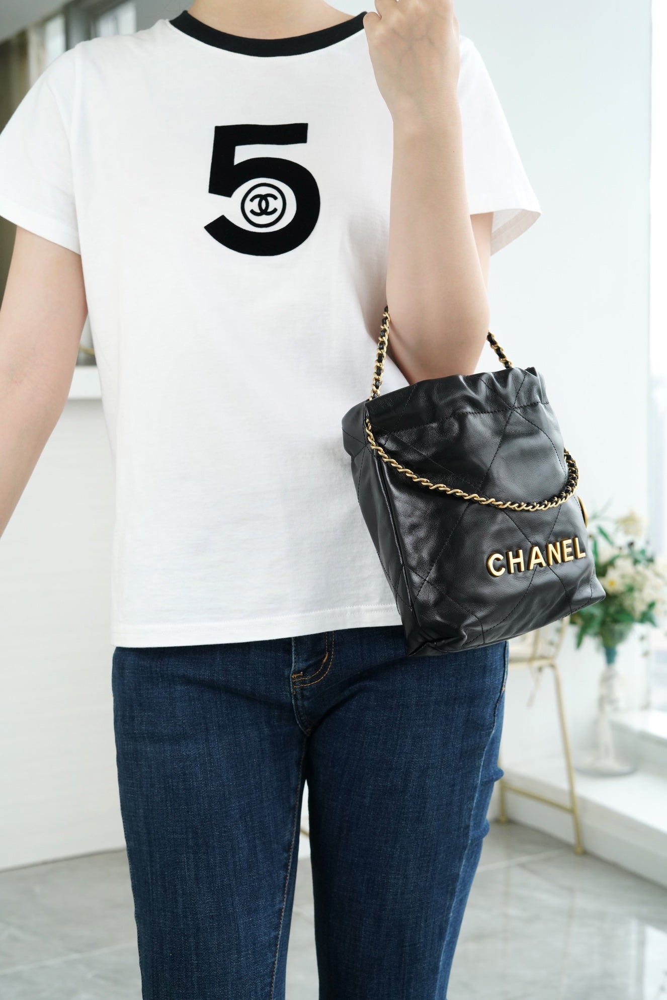 小香家-Chanel 22號手袋 黑金鍊條 黑色