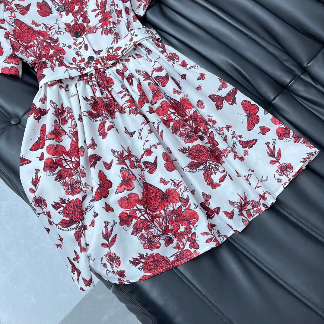 迪D家-2403 24新品上架 花卉蝴蝶腰帶連身裙