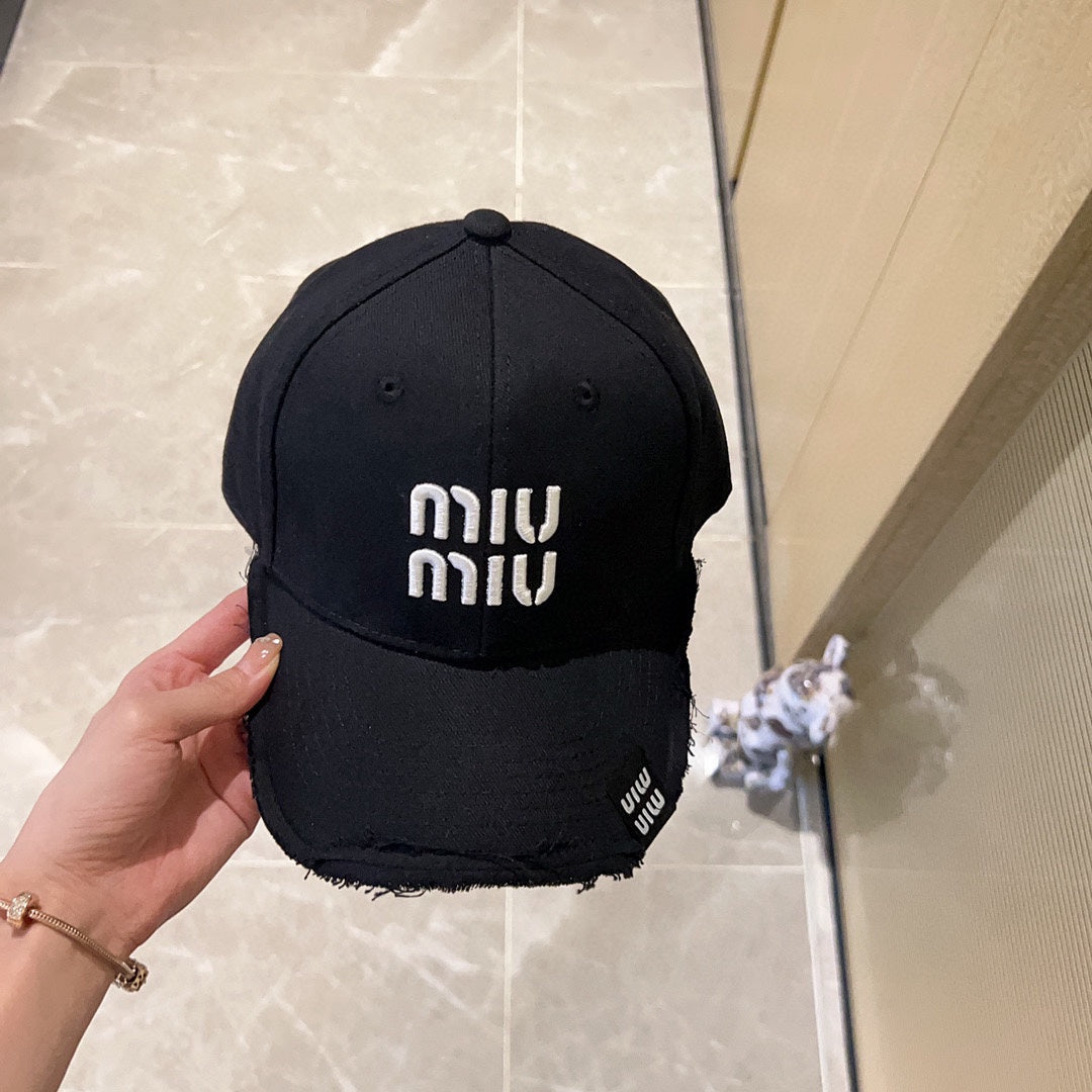 穆M家-2023新款刺繡刷破棒球帽 黑色