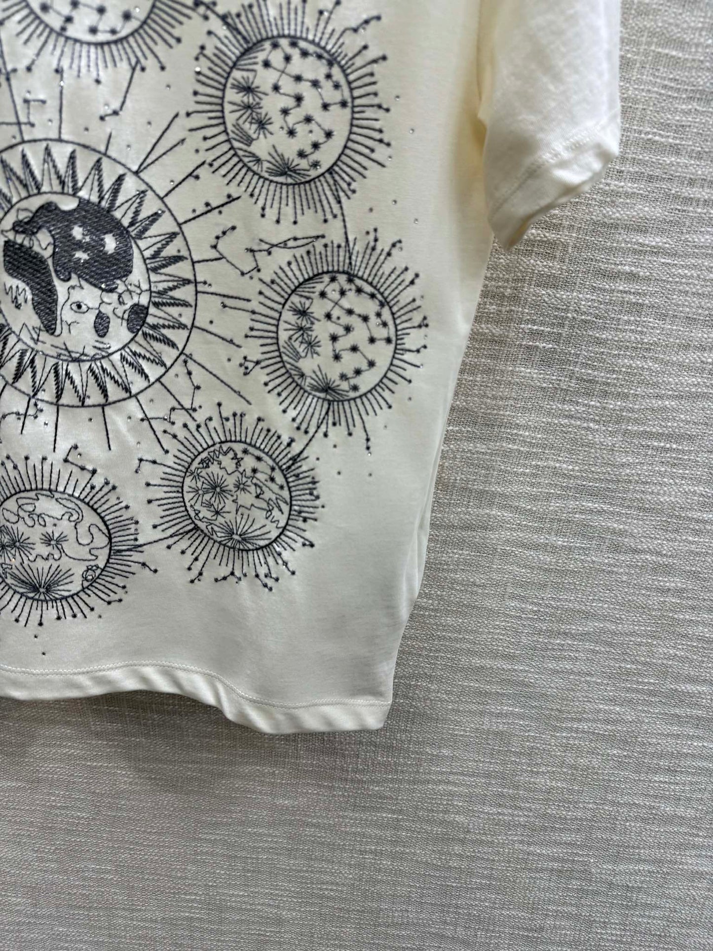迪D家-2403 24早春最新撞色刺繡高訂百搭TEE 白色