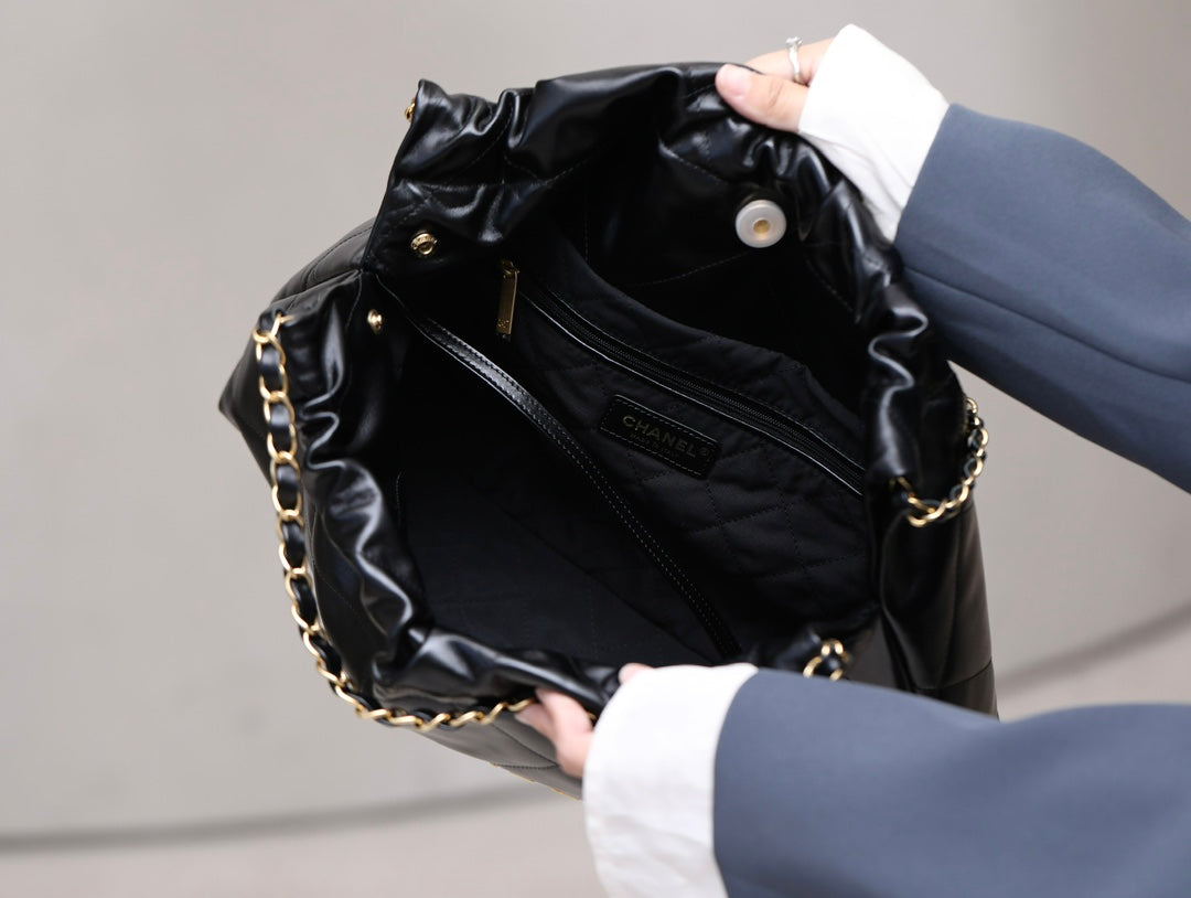 小香家-Chanel 22號手袋 橫版 黑金色