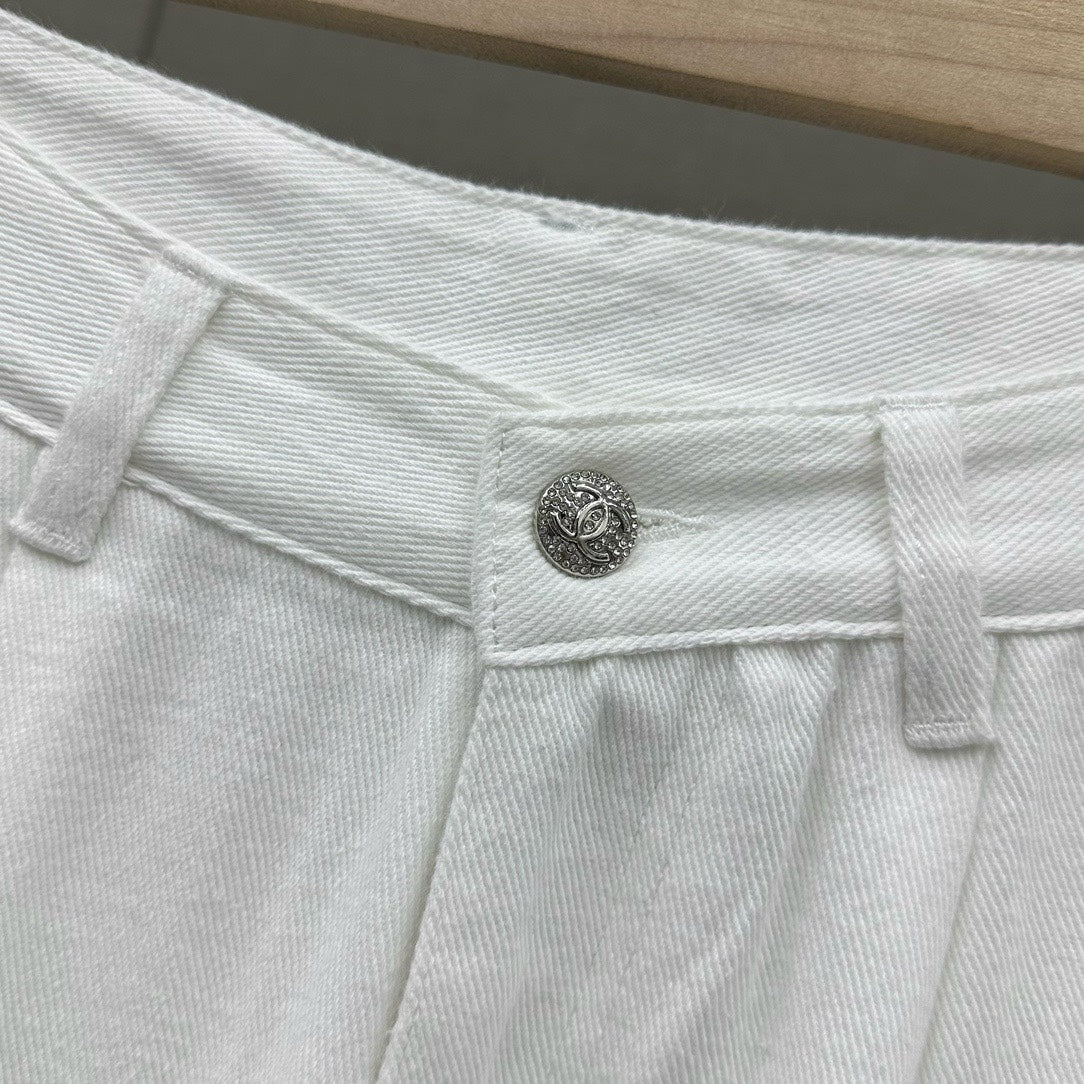小香家-2403 春夏logo高腰闊腿牛仔褲 白色