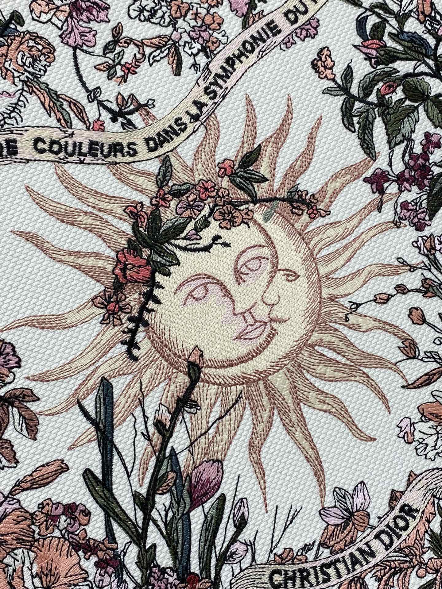 迪D家-2024春夏系列 Book Tote 太陽刺繡 白粉色 大號