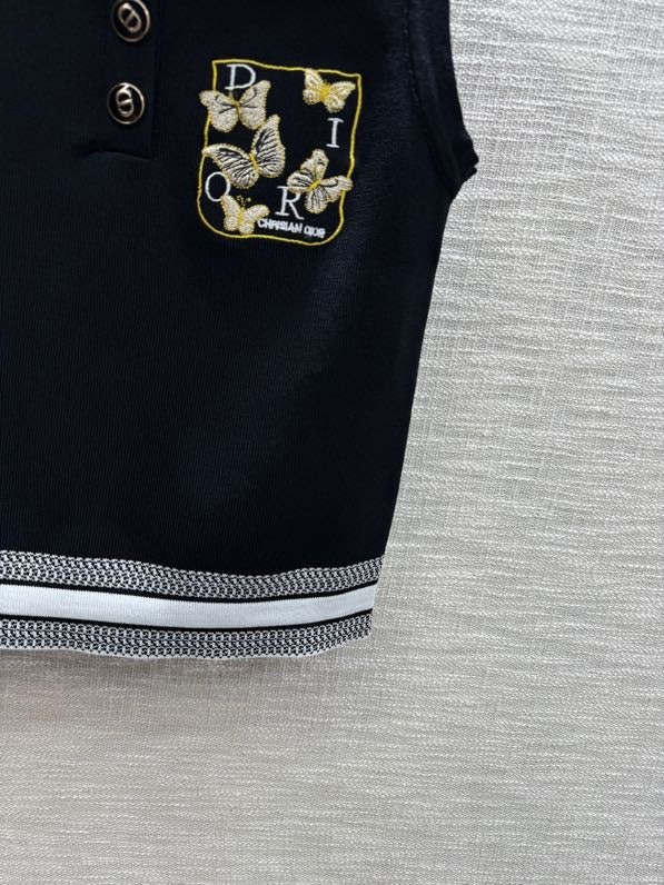 迪D家-2403 刺繡蝴蝶POLO領針織背心 黑色