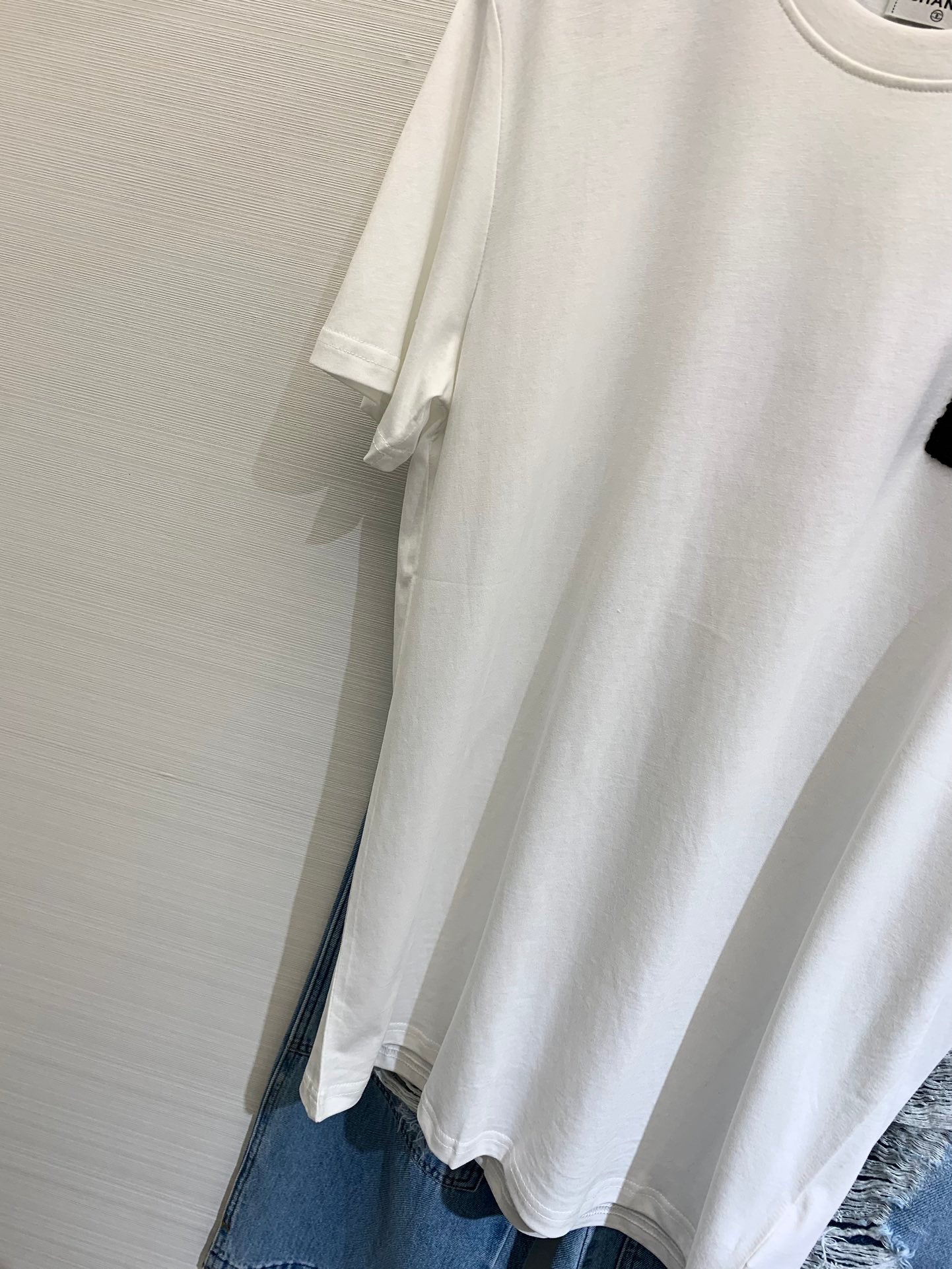 小香家-2404 春夏新款中古風毛巾繡方塊短袖 白色