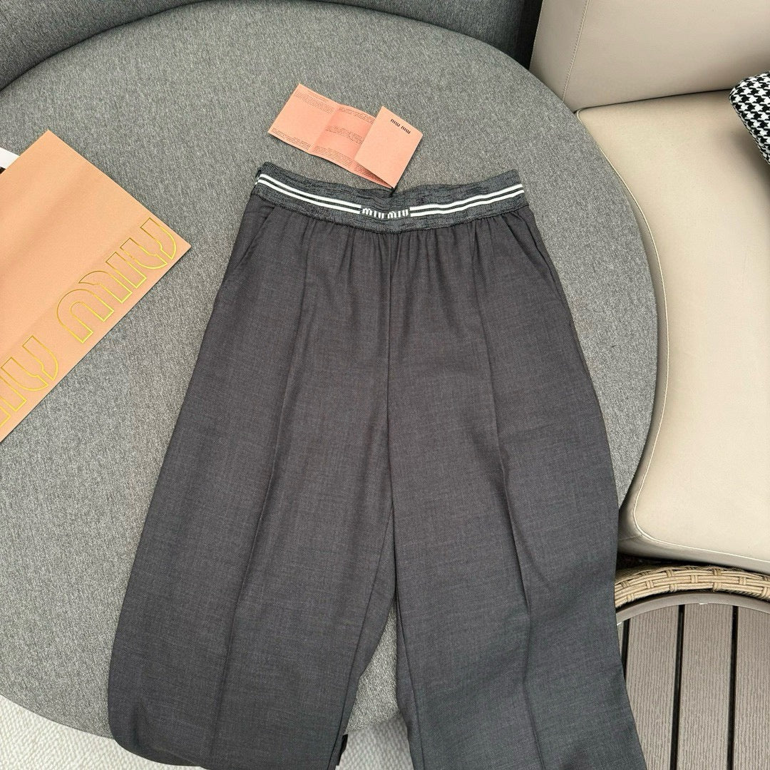 穆Ｍ家-2404 24春夏新品logo腰休閒直筒長褲