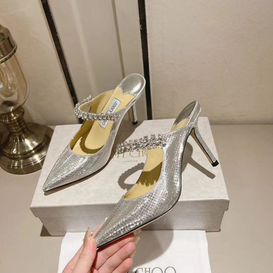 JC傑米-巴黎櫥窗定制款 Blingbling高跟拖鞋 10CM 銀色