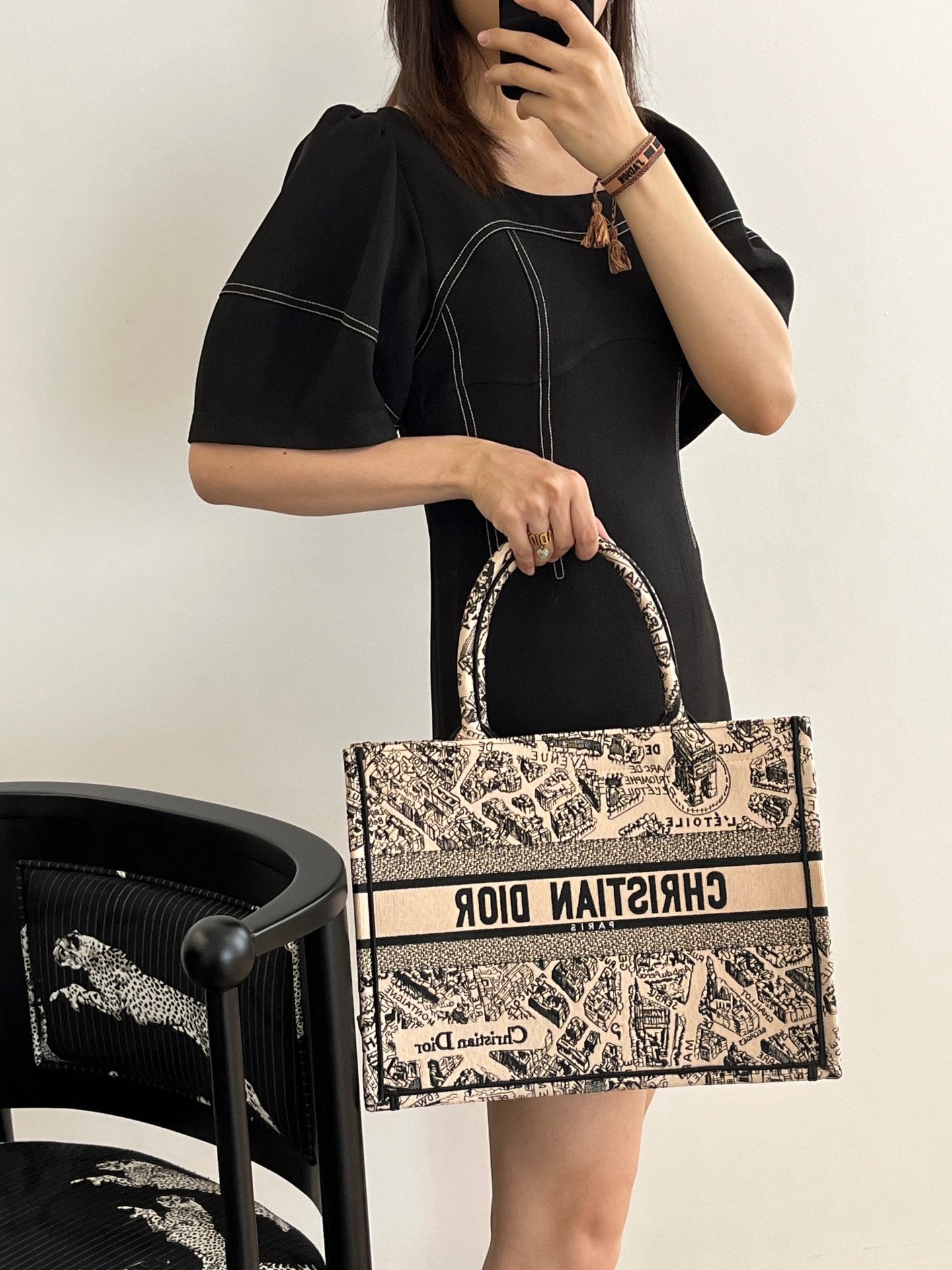 迪D家-2023春夏新款 Tote 巴黎地圖杏色 中號