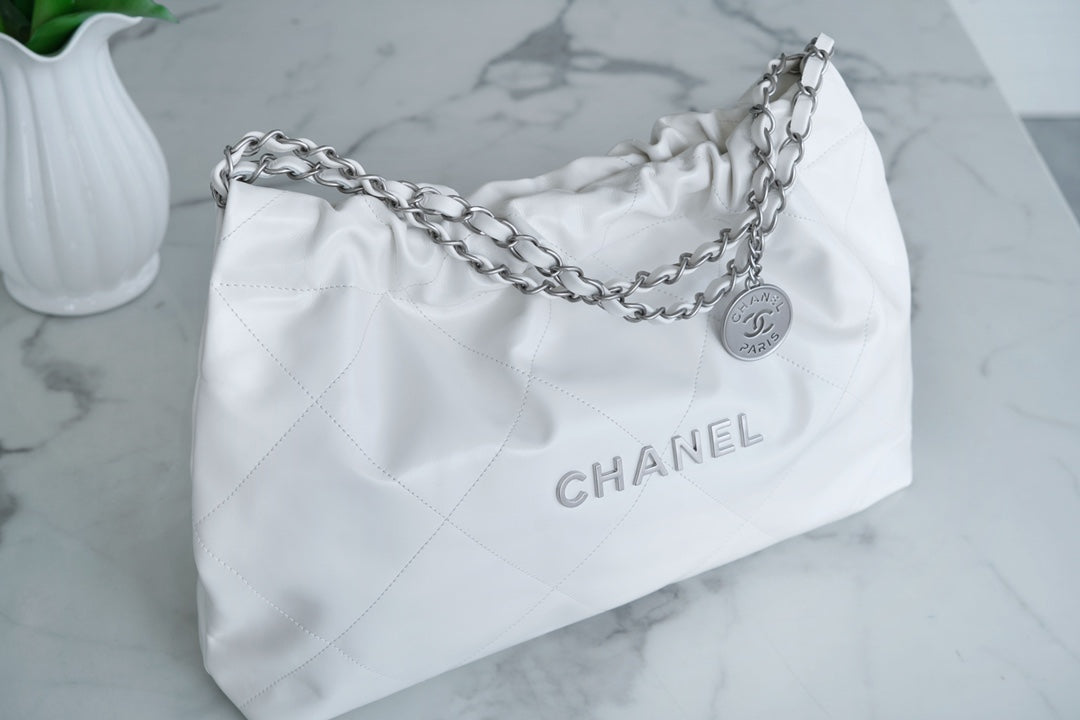 小香家-Chanel 22號手袋 橫版 白銀色