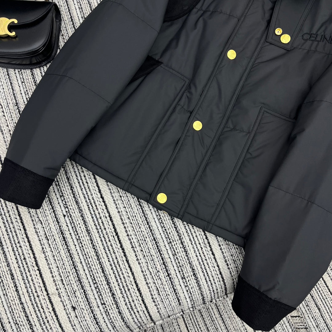 賽C家-2403 拼接黑色燈芯絨棉服外套