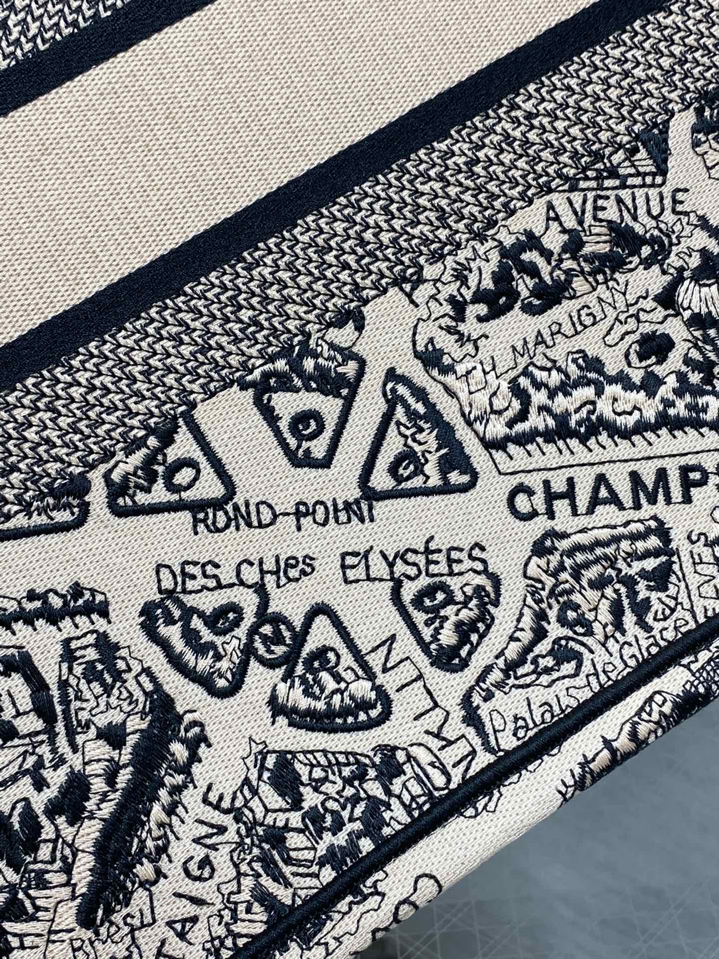 迪D家-Book Tote 2023春夏系列 巴黎地圖刺繡 米白色 中號