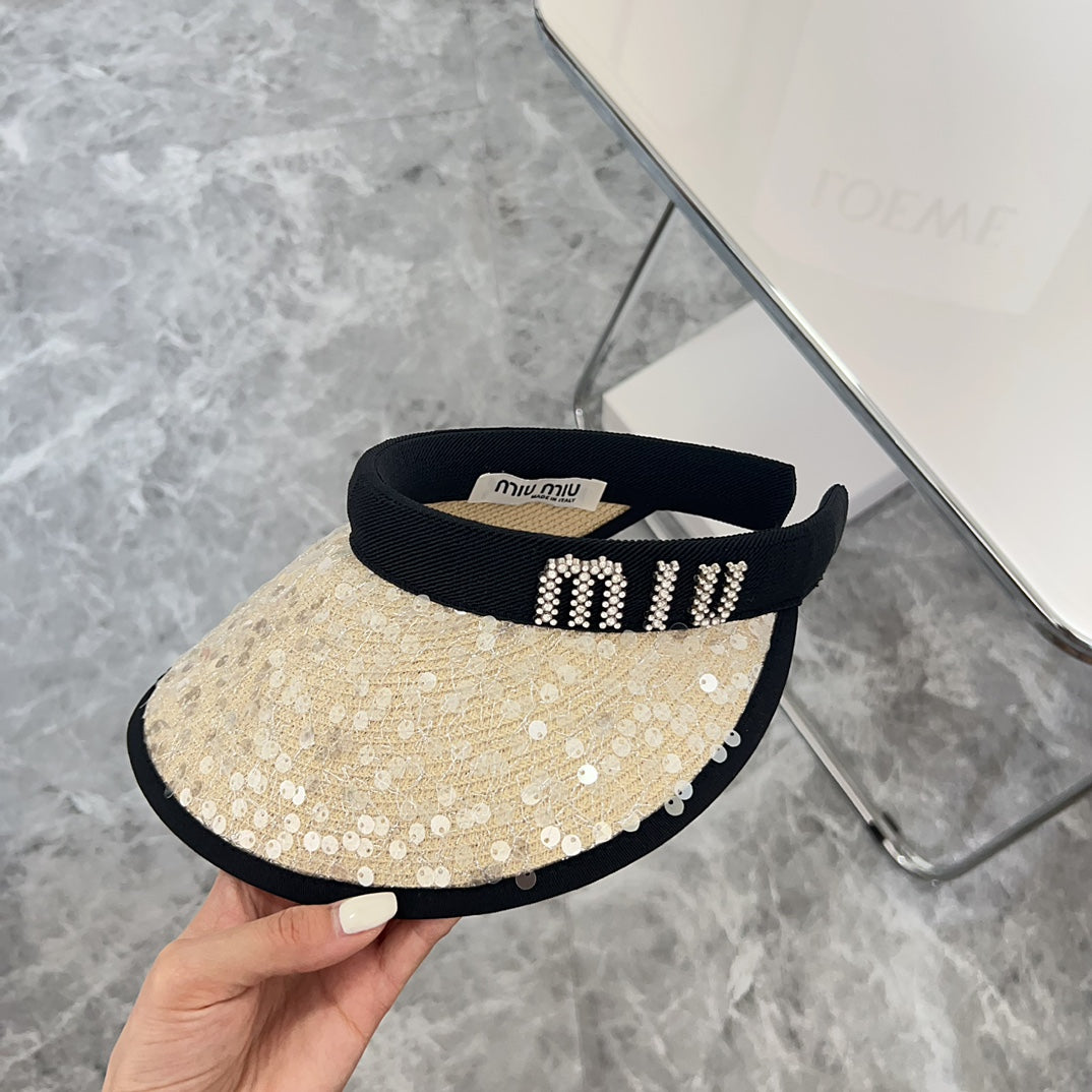 穆M家-2024夏季新款亮片重工遮陽帽 杏色