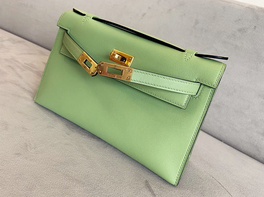 小愛款-Mini Kelly 1代 22cm swift 3L 牛油果綠 金扣