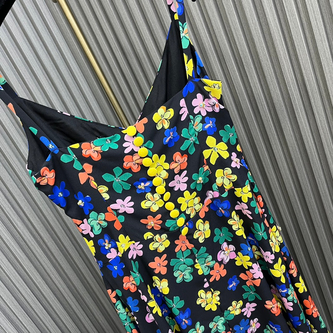 小香家-2403 24新品上架花卉鑲鑽吊帶裙