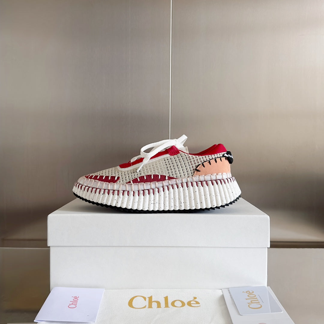 克羅C-Nama sneaker彩虹系列 網面拼色休閒運動鞋 白紅色