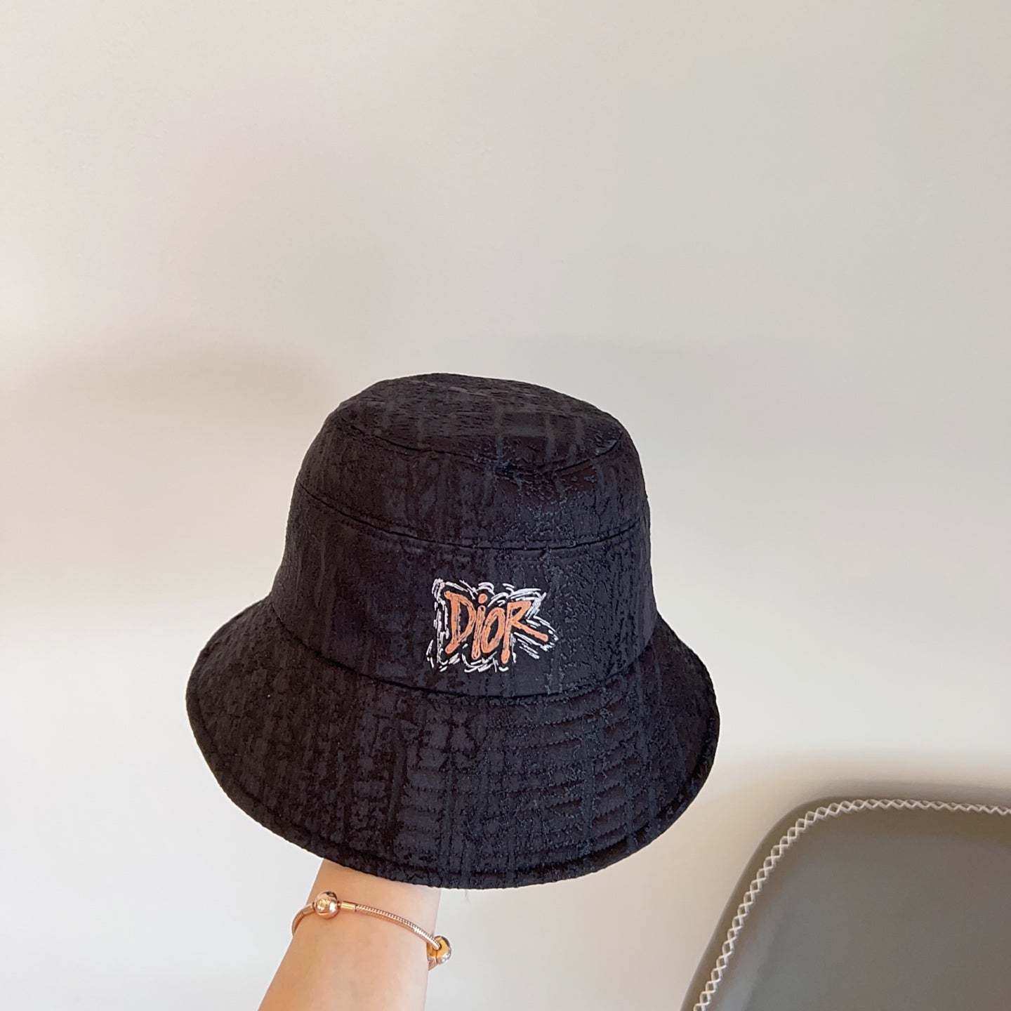 迪D家-LOGO刺繡漁夫帽 黑