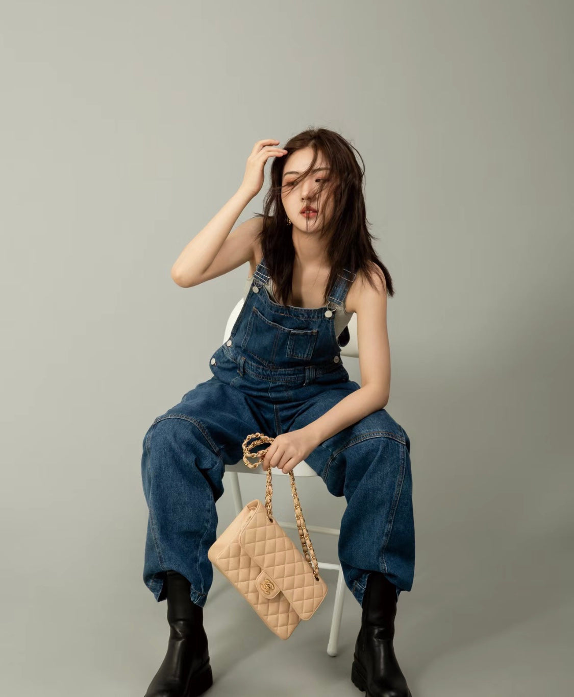 小香家-Chanel CF23 奶杏色 羊皮雙蓋淡金