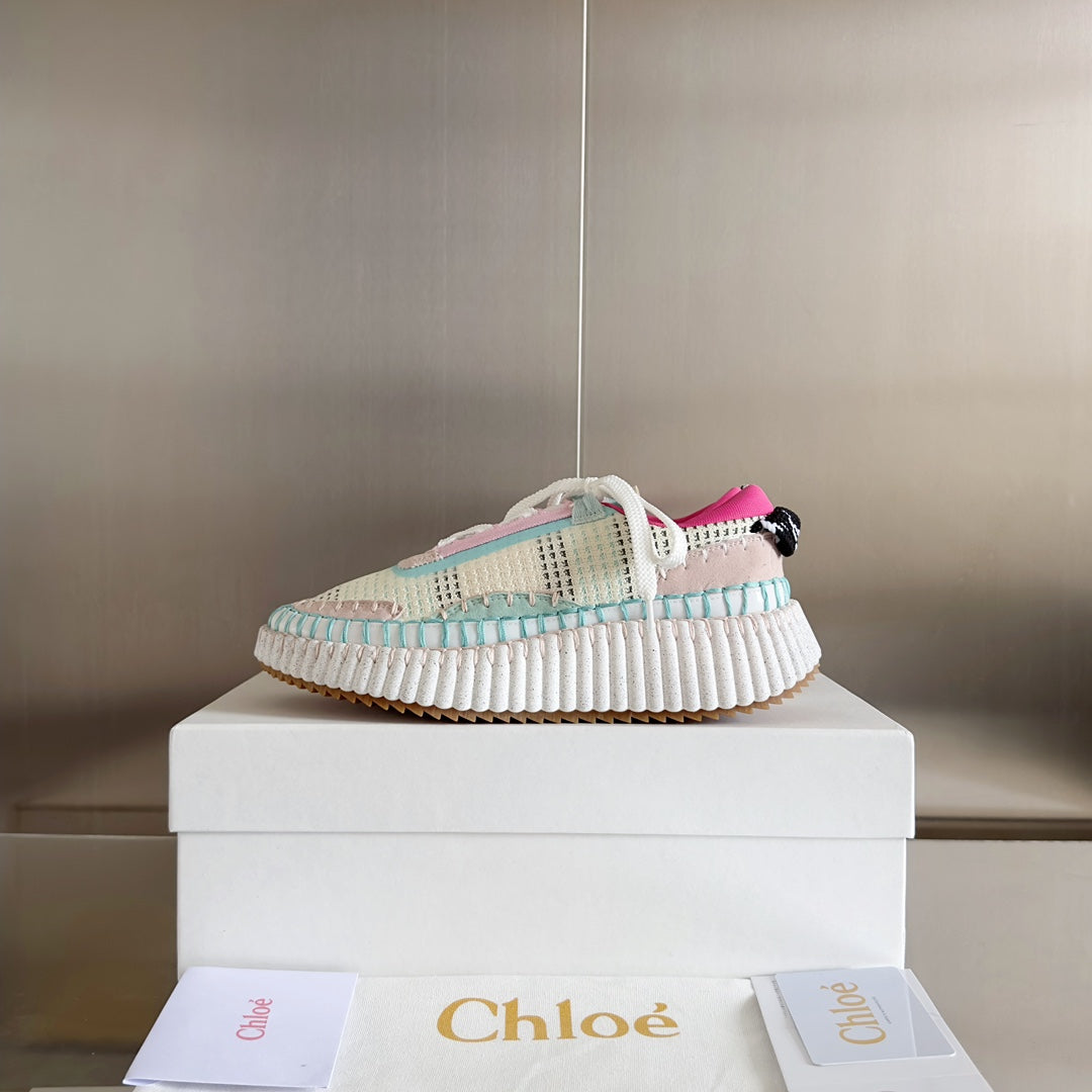 克羅C-Nama sneaker彩虹系列 網面拼色休閒運動鞋 白粉色