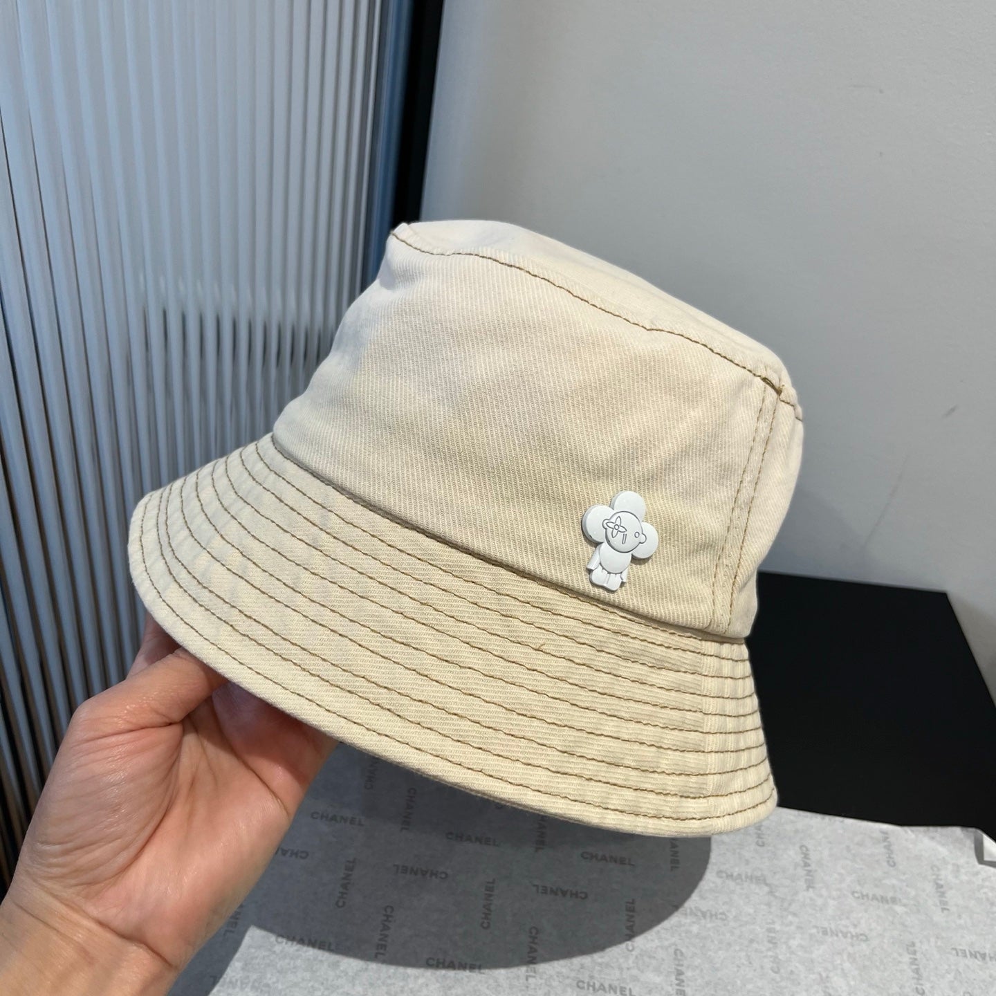 路L家-漸層漁夫帽 米白