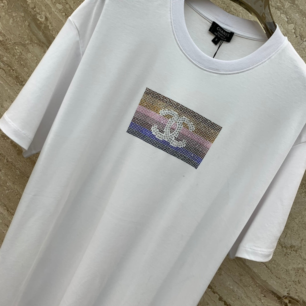小香家-2403 彩色圓領燙鑽短袖TEE