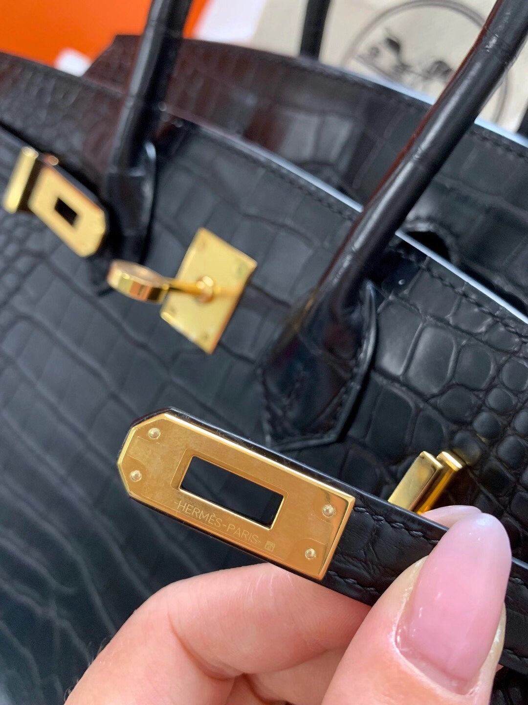 小愛款-Birkin 25 霧面方塊鱷魚 黑色 金扣