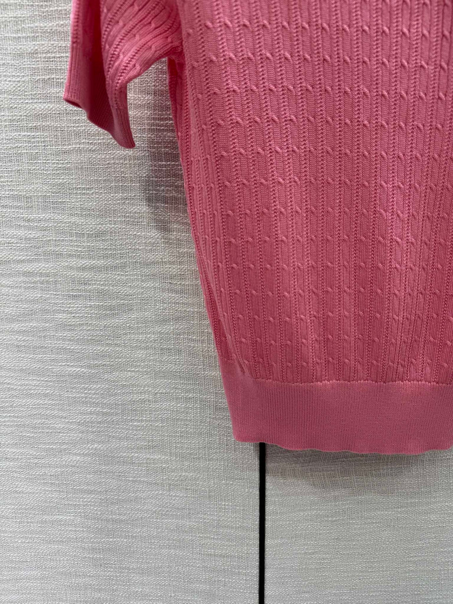 穆Ｍ家-2404 重工釘珠娃娃領針織短袖 粉色