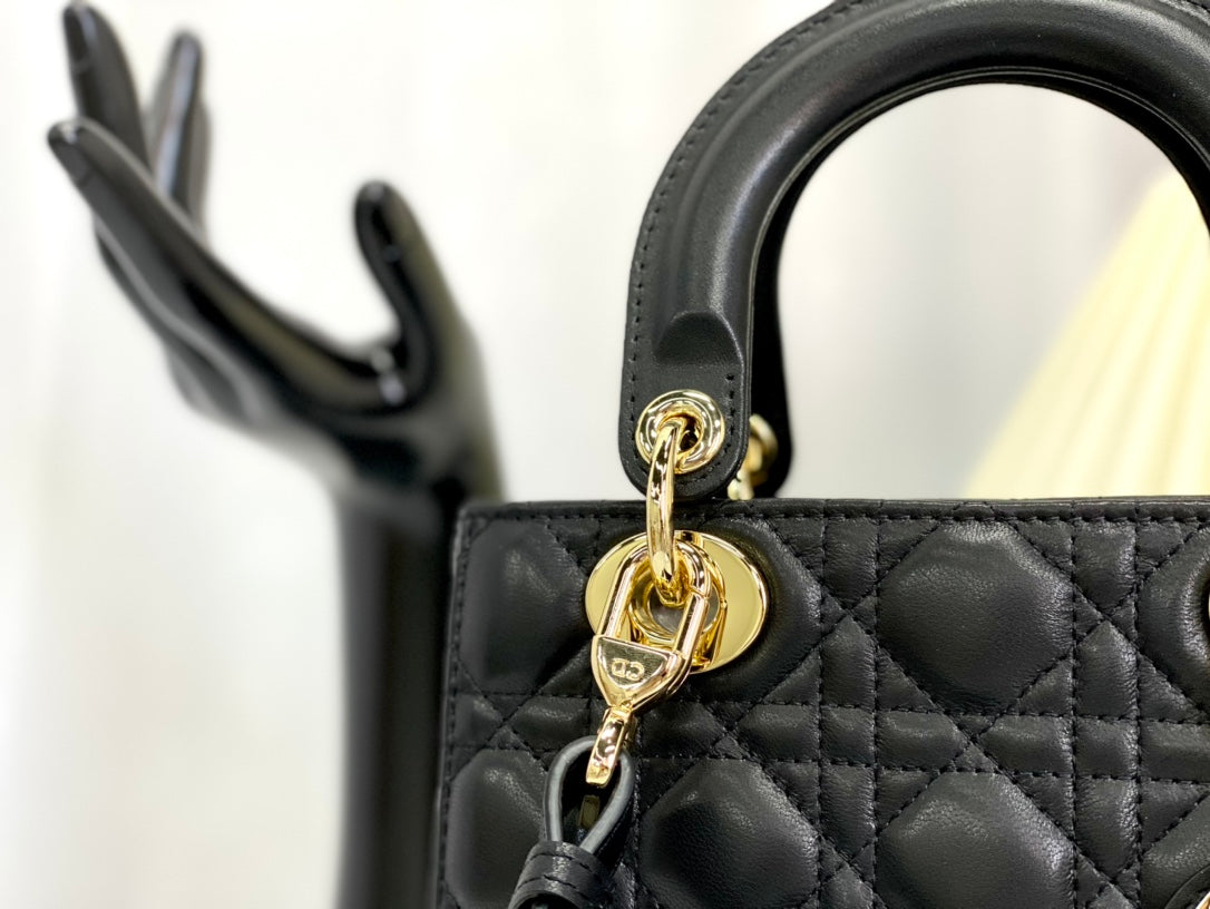 迪D家-Lady dior myABC 羊皮黑色金扣 小號