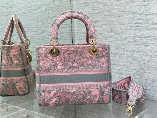 迪D家-Lady Sauvage茹伊印花刺繡系列 粉灰色 24cm