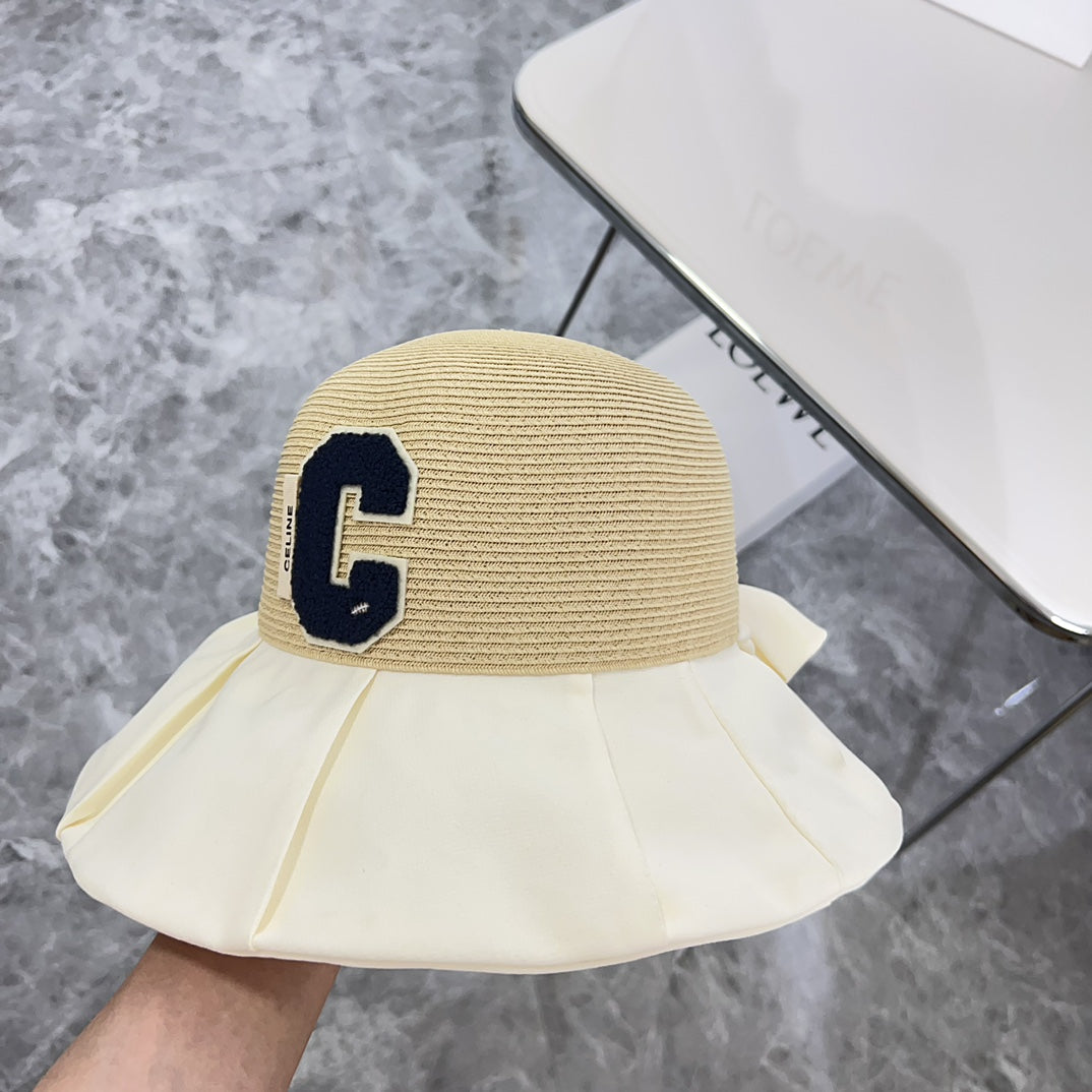 賽C家-2024新款拼接蝴蝶結遮陽帽 白色