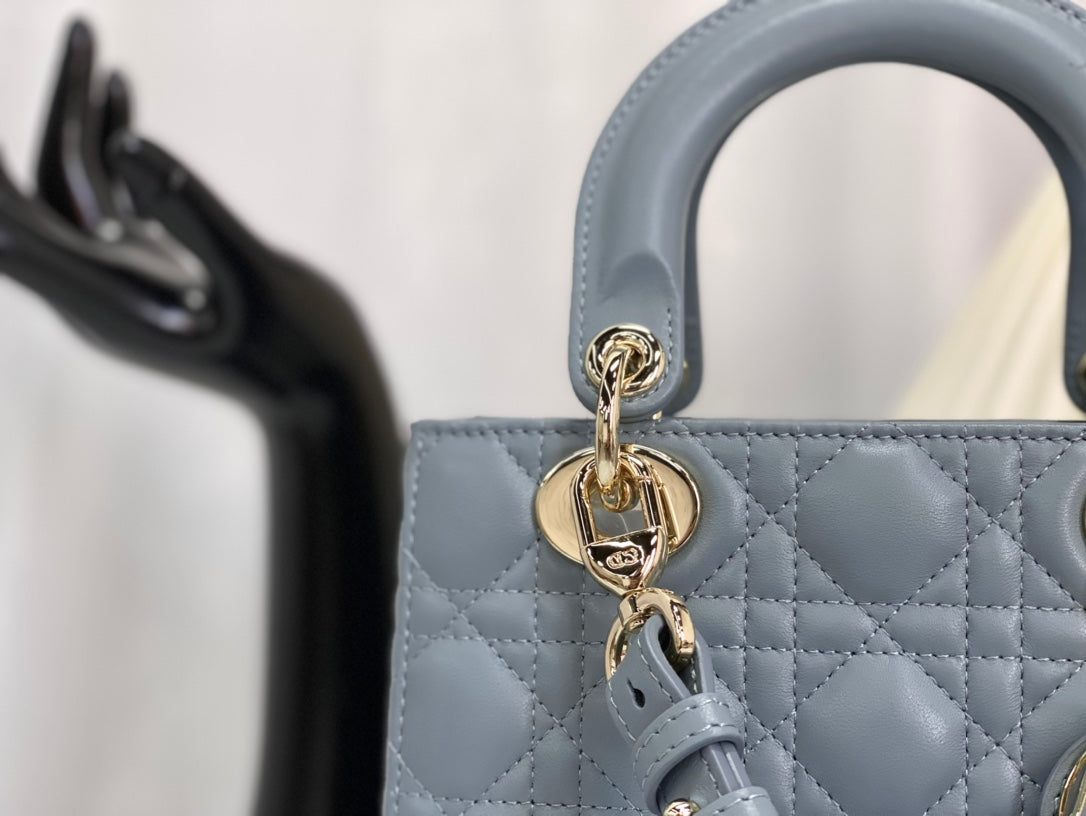 迪D家-Lady dior myABC 羊皮天藍色金扣 小號