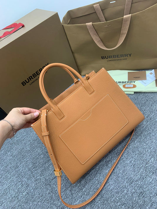 巴B家-Frances 粒紋皮革托特包 棕色 32CM