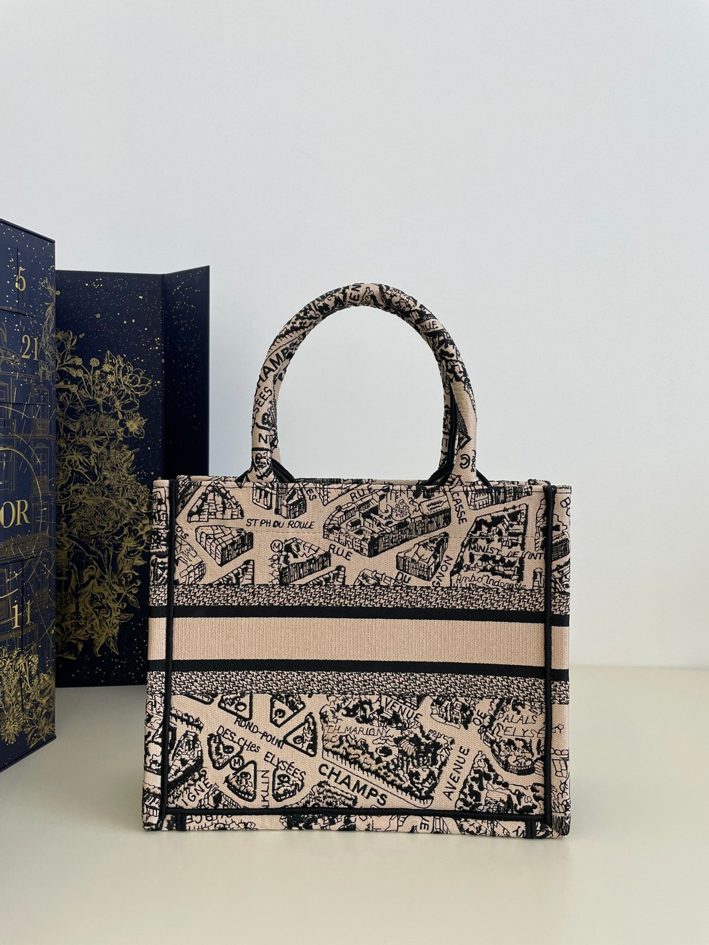 迪D家-2023春夏新款 Tote 巴黎地圖杏色 小號