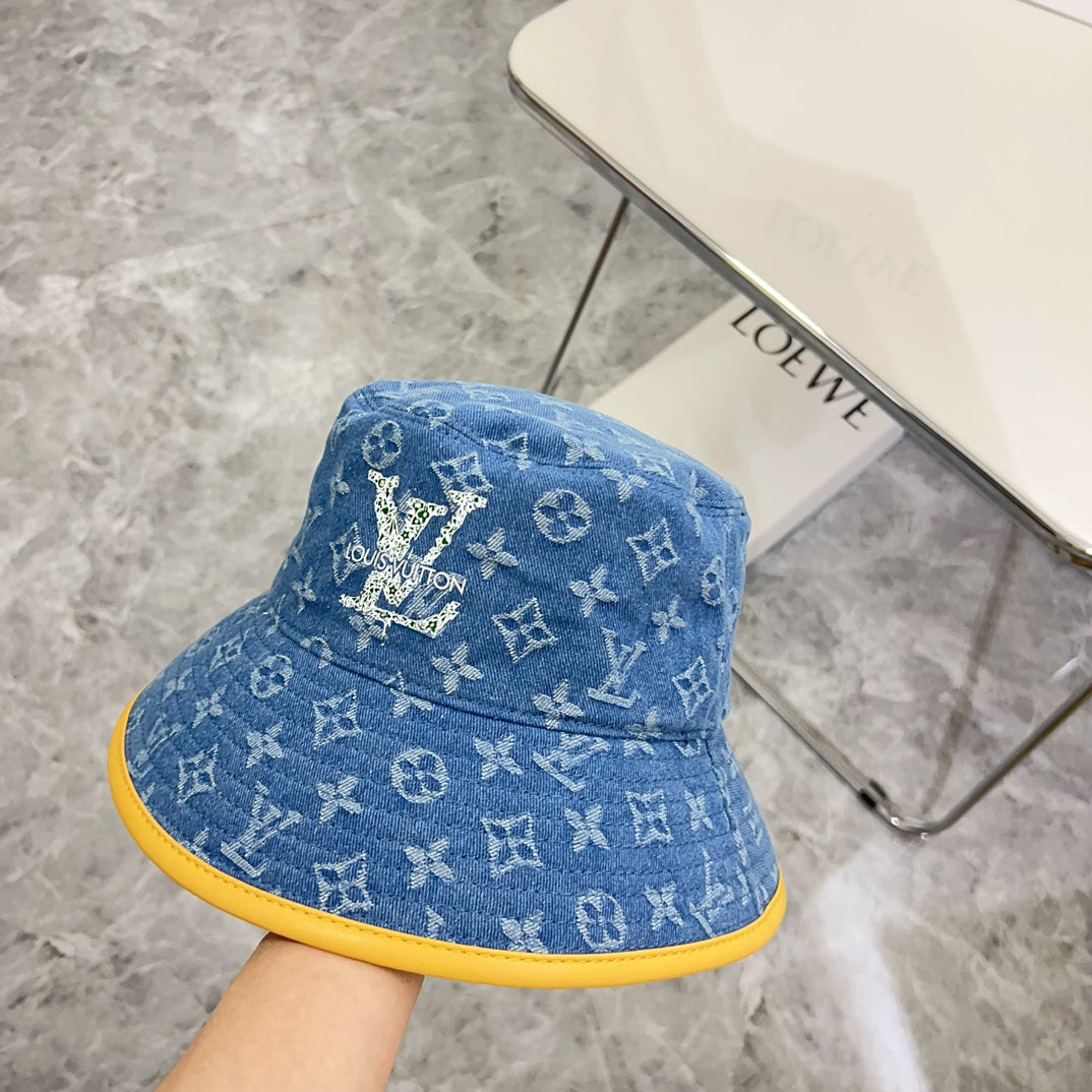 路L家-2024新款皮邊牛仔漁夫帽