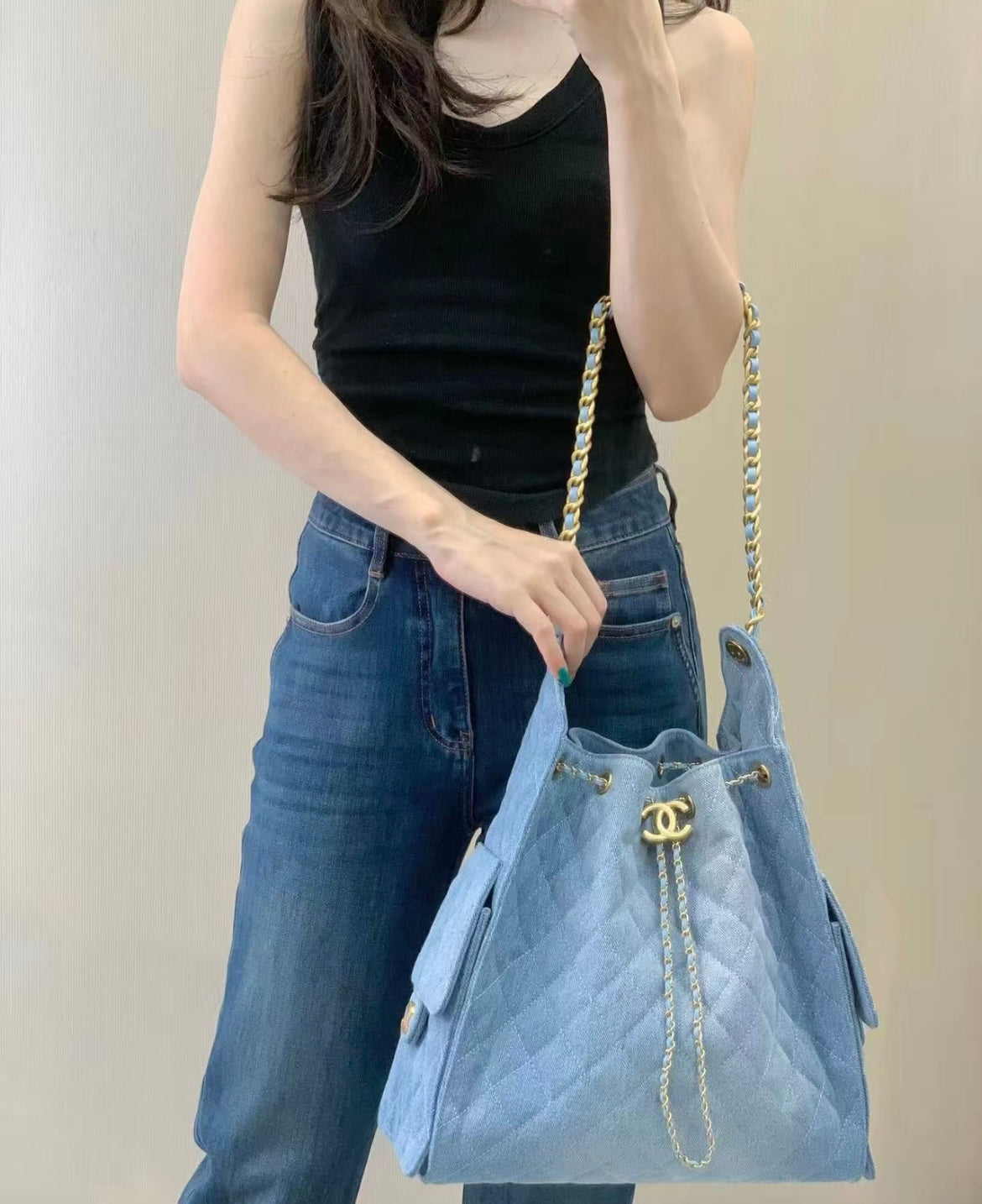 小香家-25S 25bag丹寧牛仔抽繩水桶Hobo中號 牛仔色
