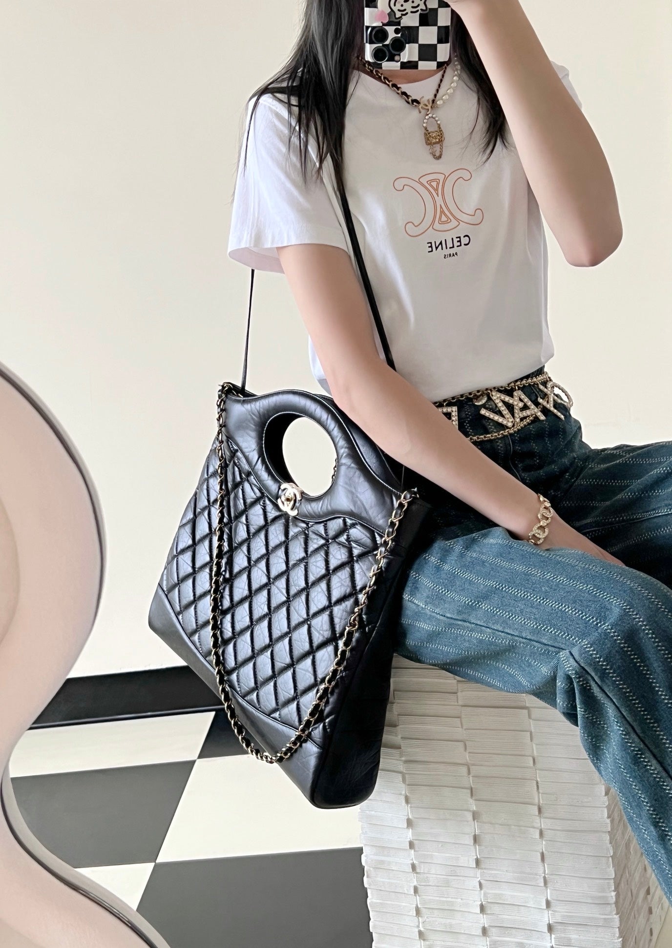 小香家-Chanel 31 經典雙c Logo 菱格紋購物包 黑色