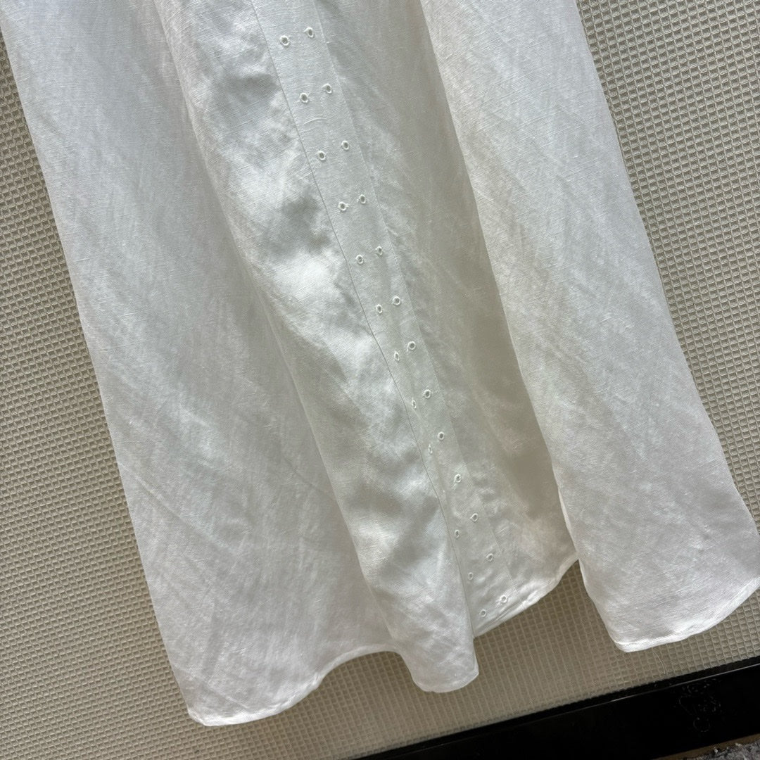 克羅C-2403 24春夏圓領棉麻森系簡約無袖連身裙