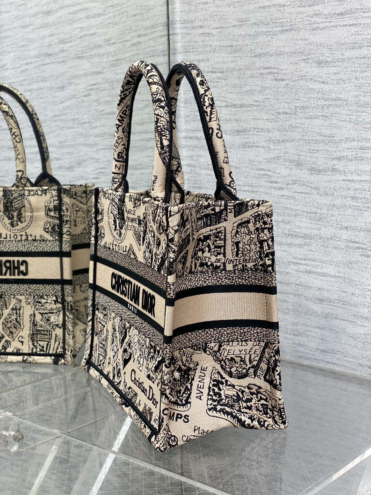 迪D家-Book Tote 2023春夏系列 巴黎地圖刺繡 米白色 小號