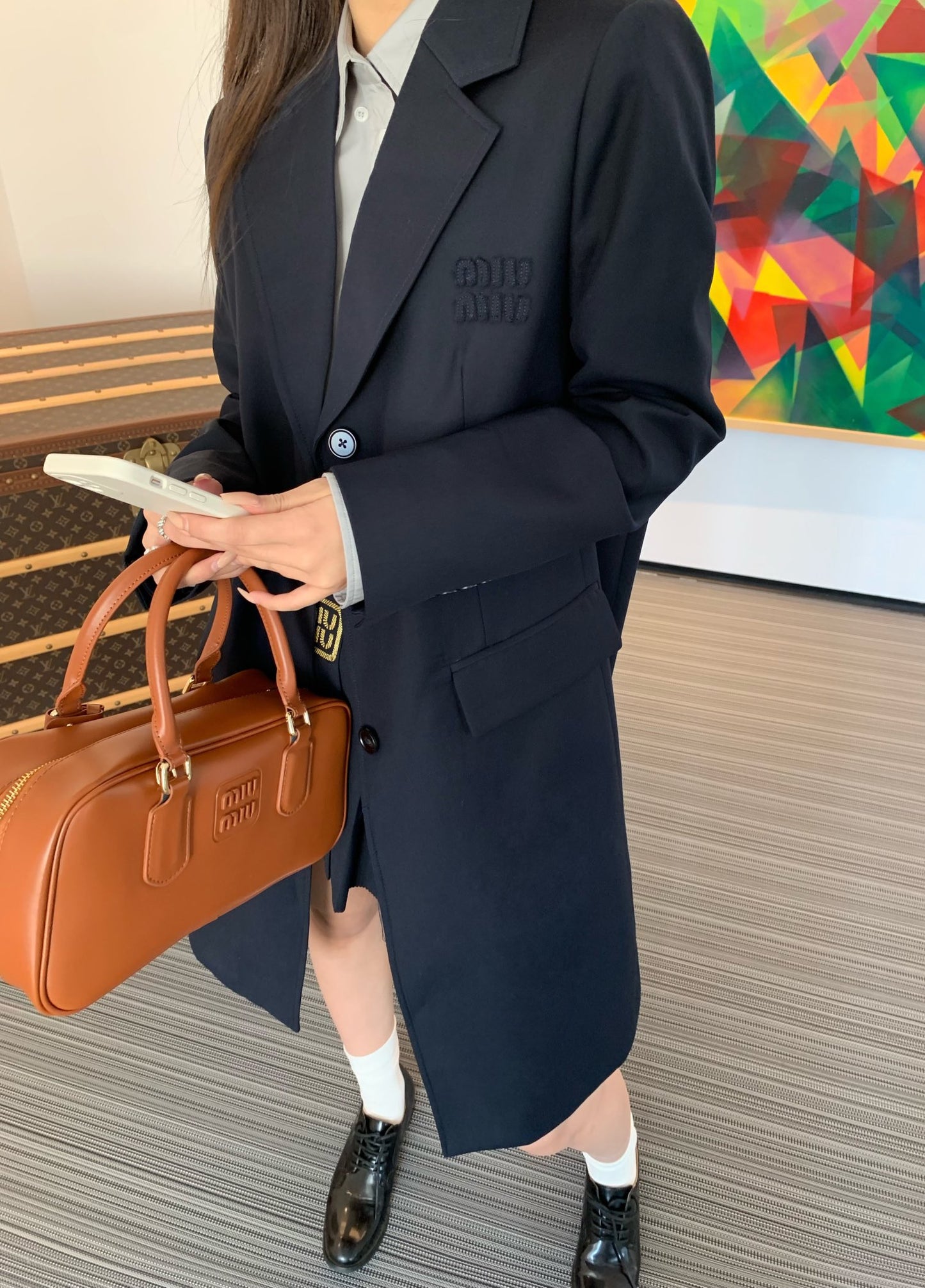 穆Ｍ家-2404 24Ss 春夏Miu藏青色休閒西服長外套