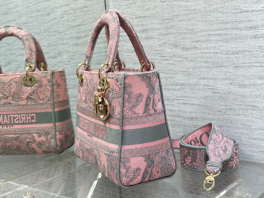 迪D家-Lady Sauvage茹伊印花刺繡系列 粉灰色 24cm