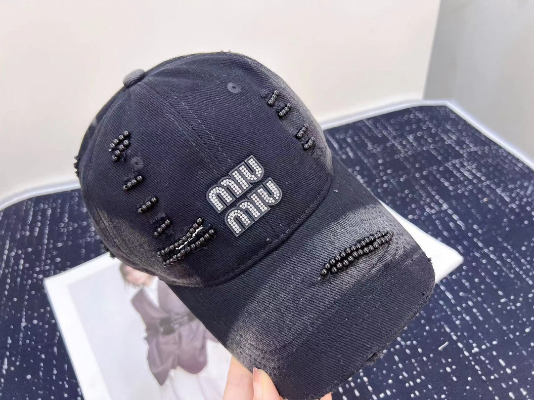 穆M家-新款重工手工縫製珍珠棒球帽