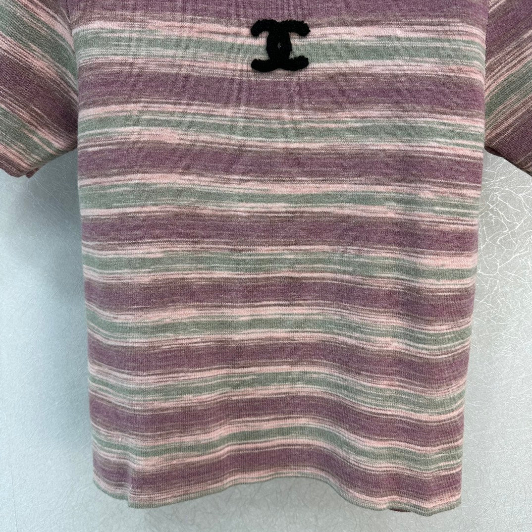 小香家-2403 雙C刺繡拼色針織上衣