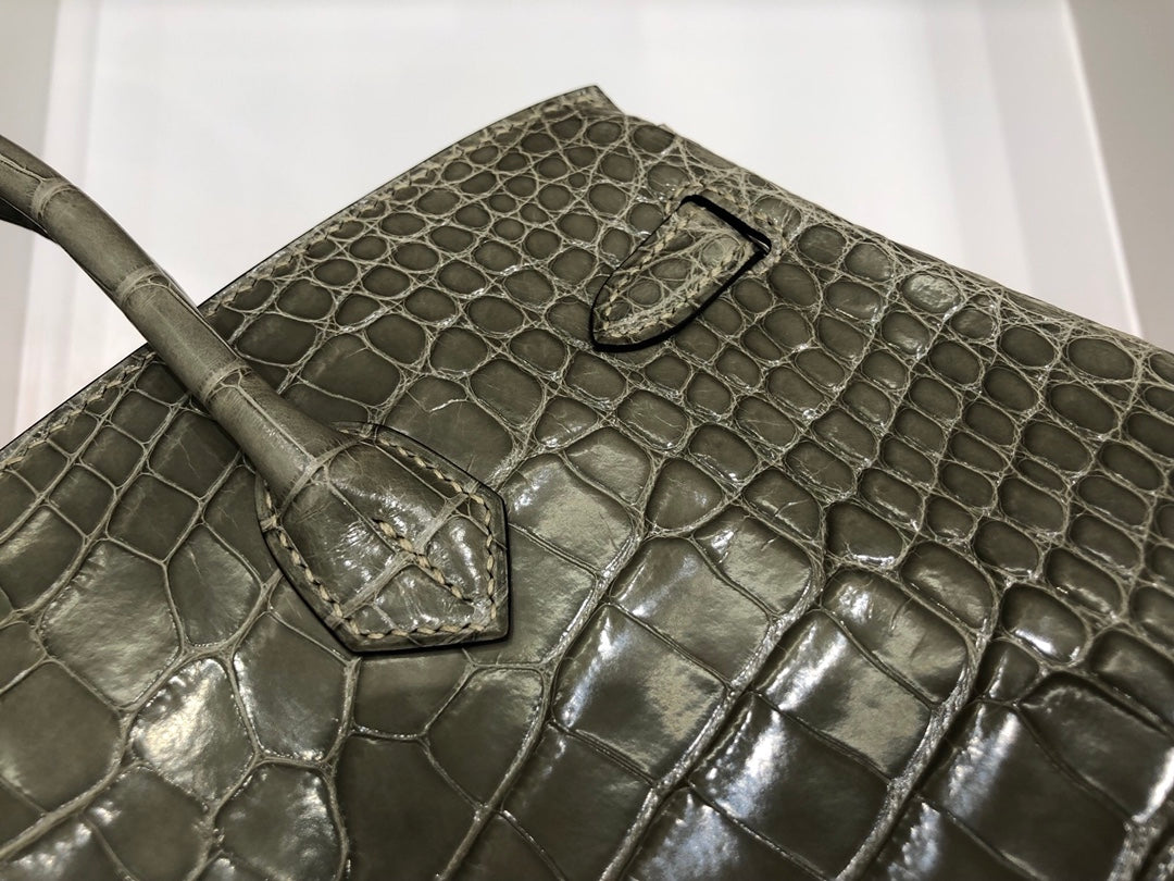 小愛款-Birkin 25 美洲方塊鱷魚 斑鳩灰 金扣