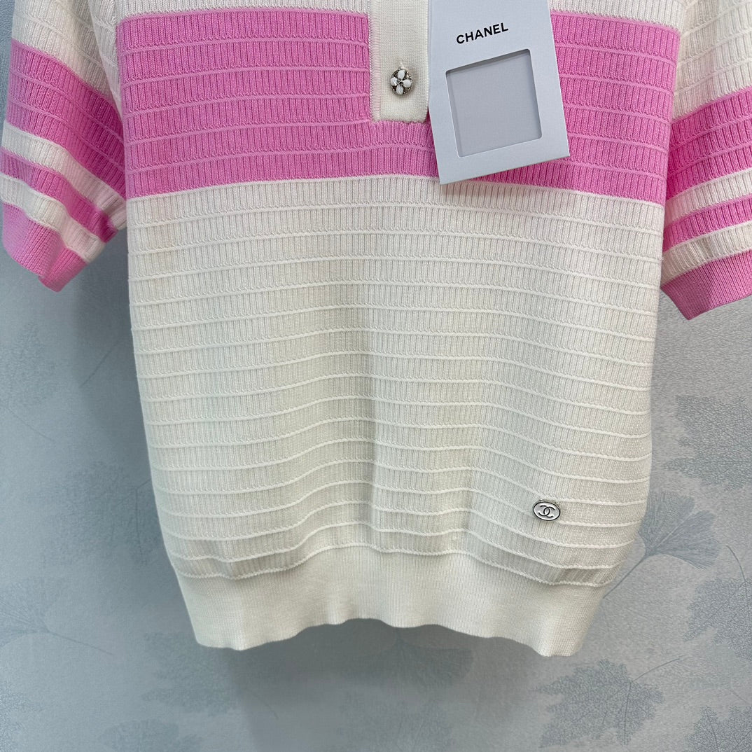 小香家-2404 24春夏新品短袖羊毛上衣 粉色
