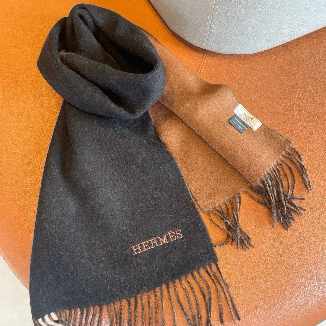 小愛款-2024羊絨雙面配色圍巾 180*30棕色