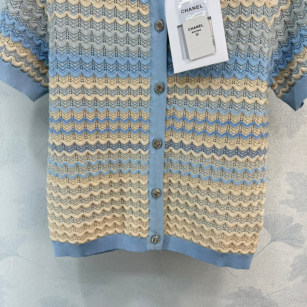 小香家-2404 24春夏新品短袖羊毛上衣 藍色