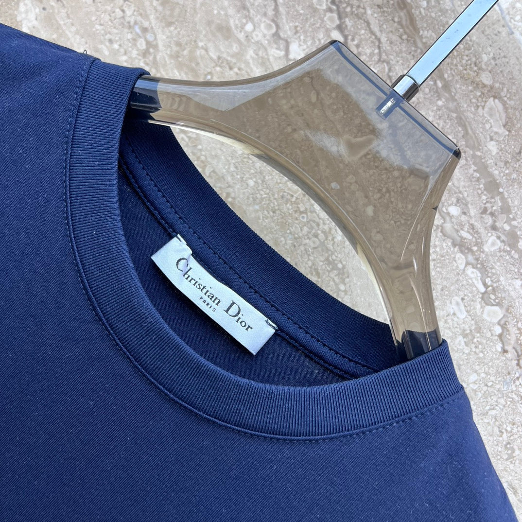 迪D家-2403 24春夏新款 小狗刺繡圓領短袖TEE 藍色