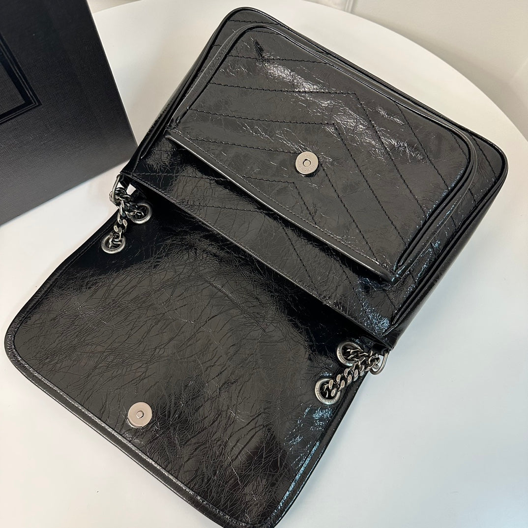 熱銷款 聖Y羅-Niki 28cm 牛皮 黑色古銀鏈